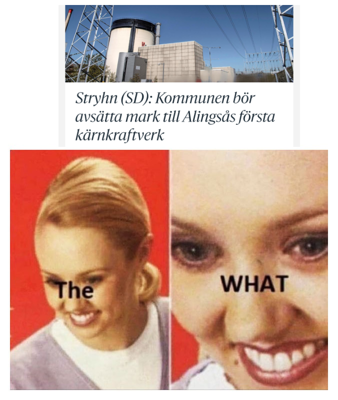 VAlingsas's tweet photo. I en insändare i dagens Alingsås Tidning berättar Sverigedemokraterna Alingsås att kommunen borde avsätta mark för att bygga ett kärnkraftverk.
Undra om SD tänker att avfallet från kärnkraftverket ska slutföras hemma hos någon av deras egna politiker? 🤷
#fredagsmeme https://t.co/P3PkRPPpw9