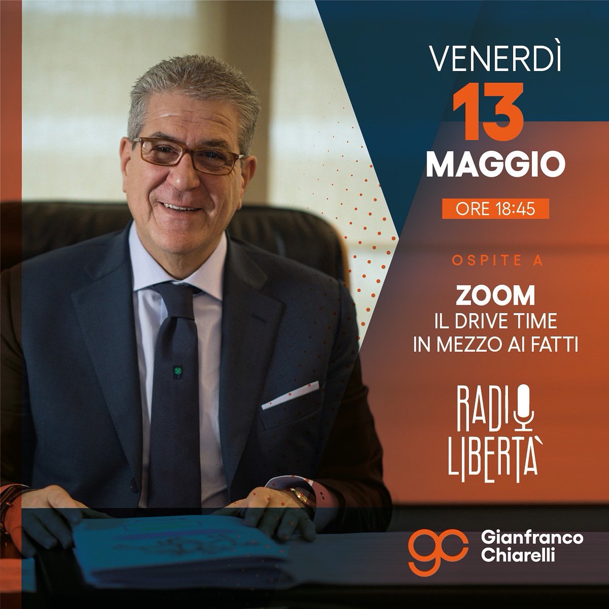 ChiarelliG_'s tweet photo. Oggi alle 18:45 sarò ospite di Antonino D'Anna @VingenzSuper a “Zoom - Il drive time in mezzo ai fatti”, in onda su @radiolibertanet.
Canale 252 del Digitale Terrestre, DAB+ e sulla App Radio Libertà.

Vi aspetto tra poco! https://t.co/37xo4yutdE