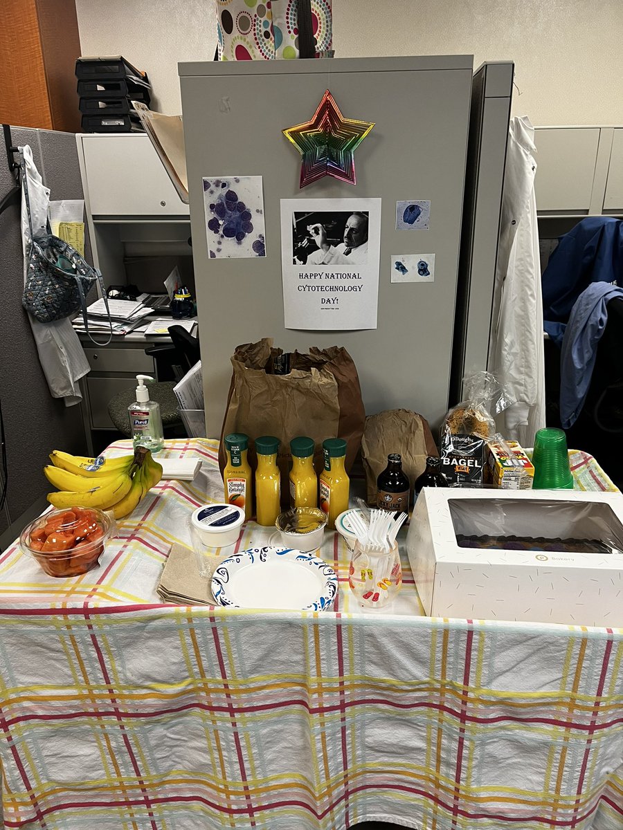 sam_albadri's tweet photo. Happy #NationalTechnologyDay 🔬 To commemorate Dr.Papanicolaou's contributions to the field of medicine, May 13 - his birthday - has been designated National Cytotechnology Day #cytopath . 🙏🏻🙏🏻phenomenal #cytotech @MayoClinicPath 👏🎉 and thank @JP_ReynoldsMD for the cake 🧁 🧁 https://t.co/cZGUBYS1RN