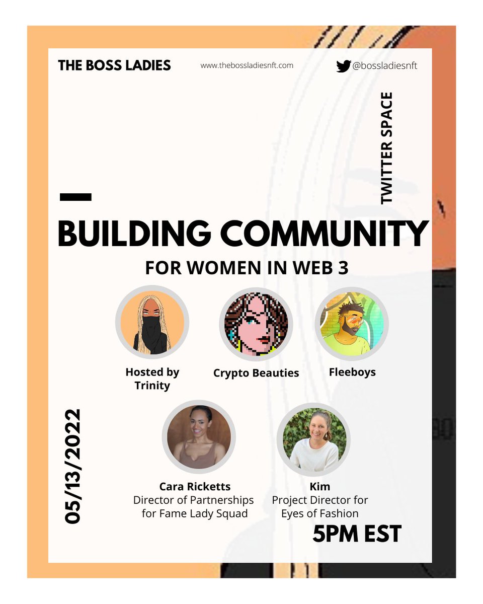 Join our space today at 5 EST as we discuss Building Community for Women in Web 3 with our guest speakers <a href="/CryptoBeauties/">Bitcoin Beauties ❤️ MINTING NOW</a> <a href="/FleeboyMom/">Fleeboy Mom</a> @cara_ricketts and <a href="/kimcurrier/"></a> 

Set your reminder!
x.com/i/spaces/1yNGa…