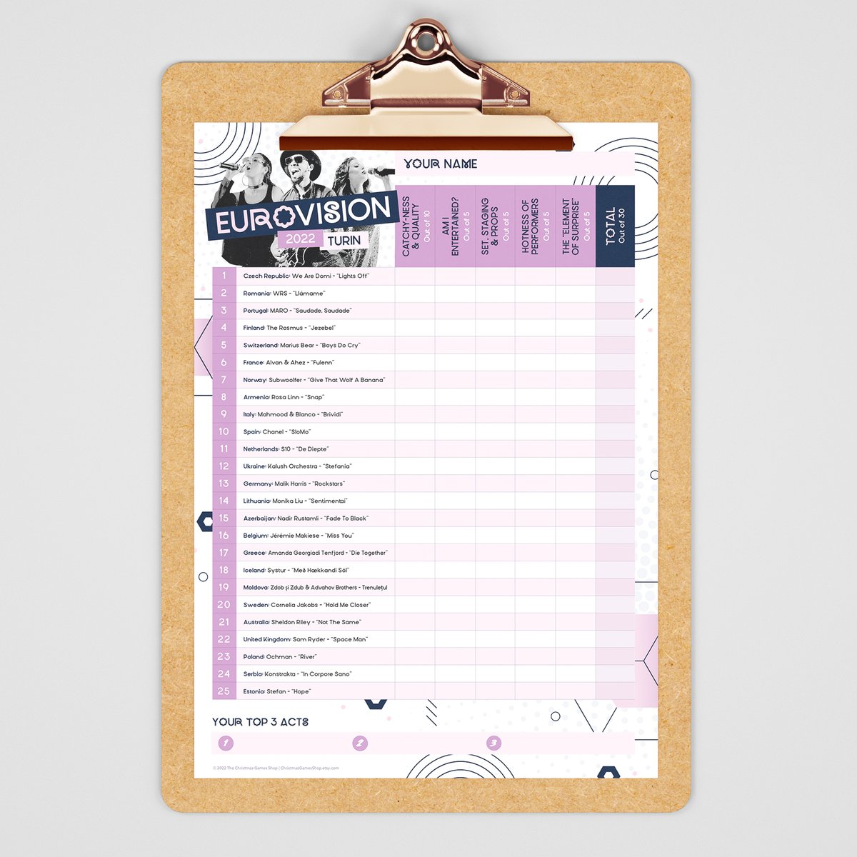 XmasGamesShop's tweet photo. After a two-year hiatus, our unique #Eurovision Scorecard is back for 2022! 

https://t.co/NE0K48xgE7

Rate the acts with five unique &amp; quirky categories. 

A4 size, low-ink design, print from a PDF or JPG. Unofficial (duh!)

#EurovisionSongContest #Eurovision2022 #Freebie #Free https://t.co/BDzZ873p6L