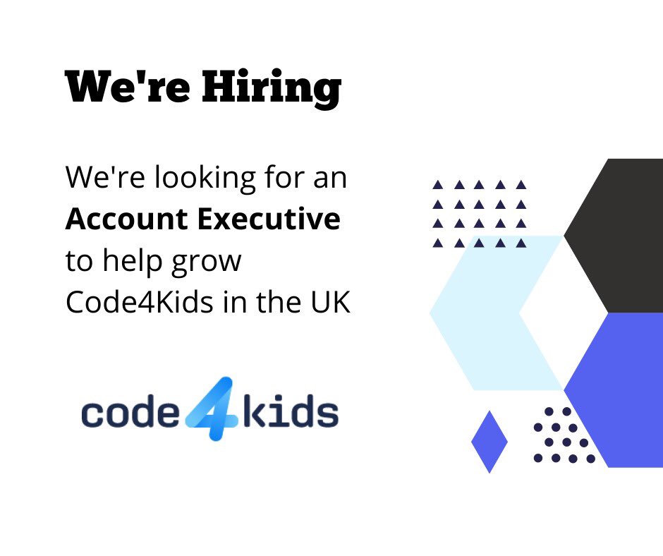 We’re Hiring! 

We are looking for an Account Executive with sales experience to help fuel our growth in the UK (UK education system experience preferable). 

If this sounds like something for you, read/share/apply here: lnkd.in/d8MNaRqu

#hiring #Code4Kids #EdTech #Sales