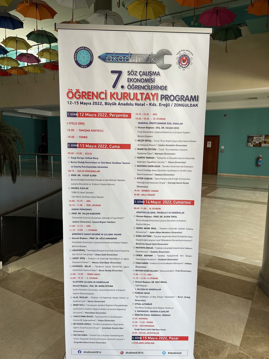 AKADEMEK-7 . Bursa Uludağ Üniversitesi ve TÜRKMETAL Sendikası işbirliği ile gerçekleştirilen “SÖZ Çalışma Ekonomisi Öğrencilerinde” Kurultayı.2022