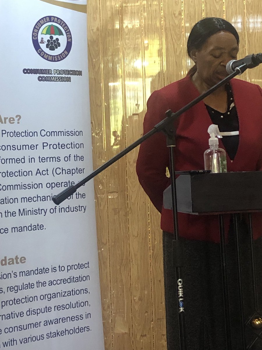 Chief Director, Ms F Makombe delivering the Honourable Minister Dr Nzenza’s remarks at the CPC All Stakeholders Awareness workshop this morning #consumerneeds #protection #KRA