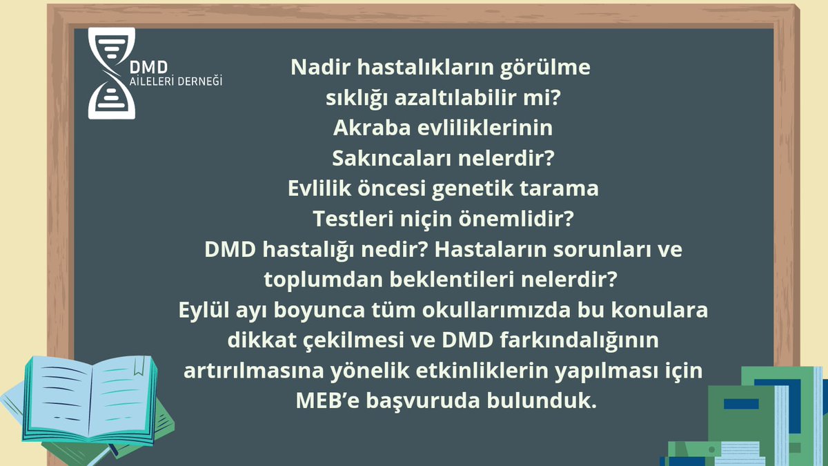 Dmd_aileleri's tweet photo. Eylül ayı boyunca tüm okullarımızda nadir hastalıklara dikkat çekmek ve DMD için toplumsal farkındalığı artırmak istiyoruz! 
Bu konulara yönelik etkinliklerin yapılması için MEB’e başvuruda bulunduk. https://t.co/X6QsZQG36p