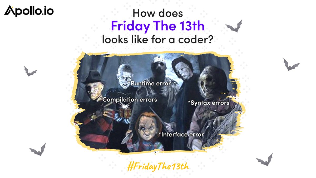 apolloioindia's tweet image. Errors… or horrors? Well, pretty much the same thing for coders!
Can you relate? Tell us in the comments!
Happy Friday the 13th to you all!
#fridaythe13th #codingmemes #codingerrors #codinghorrors #apolloio #apolloioindia #hiring #remotework #hiring #hiring2022 #hiringnow