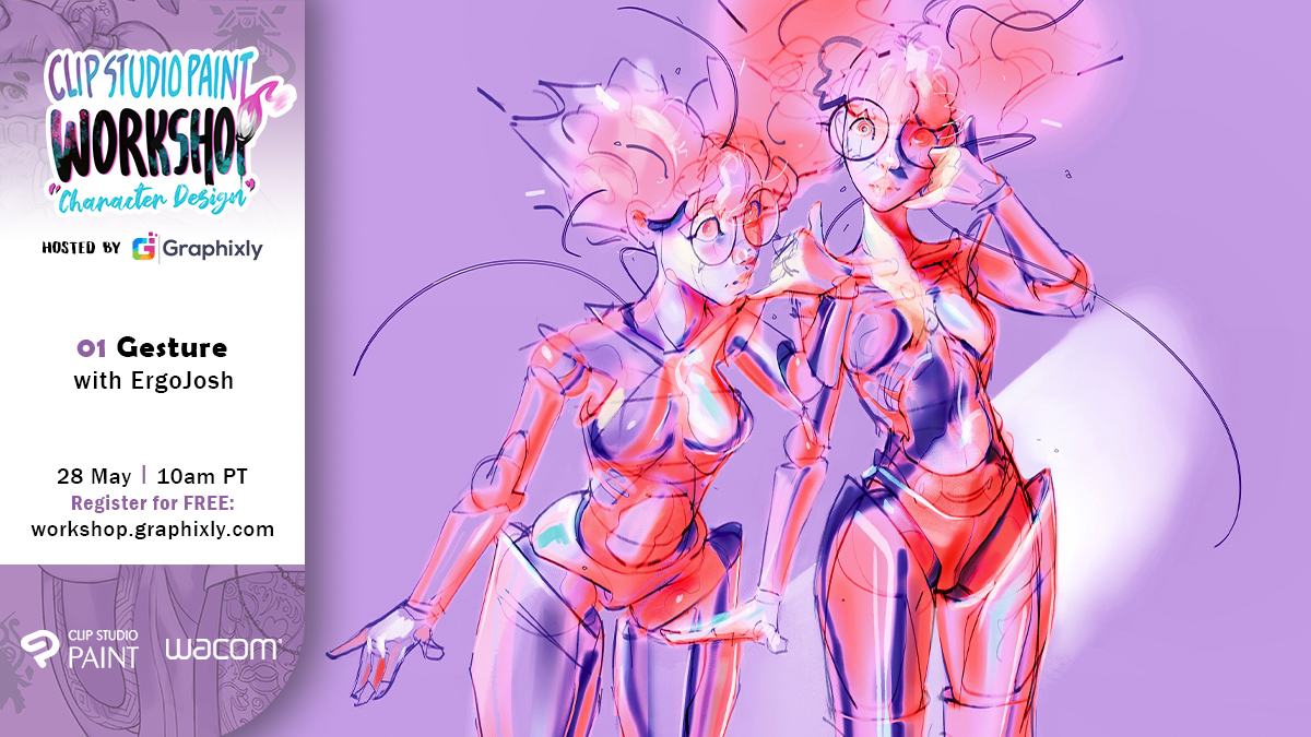 clipstudiopaint's tweet image. The first character design session highlights the importance of gesture, as well as common mistakes and how to prevent rigid illustrations. @ErgoJosh demonstrates how to exaggerates gestures. Sign up for FREE! 

workshop.graphixly.com @wacom  @webtooncanvas  @graphixly