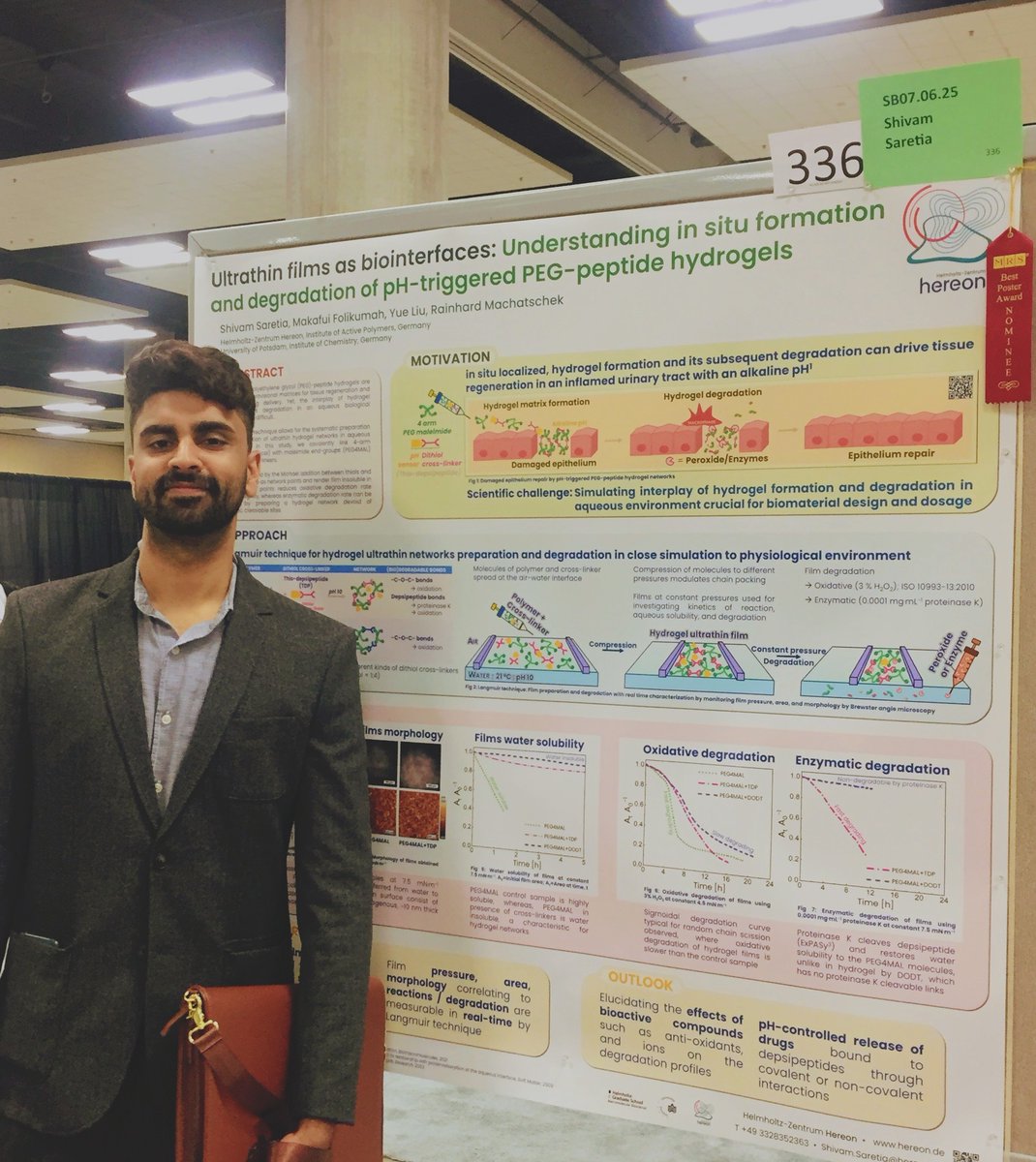 HereonHelmholtz's tweet photo. 🥳Congratulations! Our young scientist Shivam Saretia received the best poster award and $200 for his poster on ultrathin films as #biointerfaces at the symposium of the @Materials_MRS Springmeeting. #S22MRS #Hereon #ActivePolymers  #Materials https://t.co/QGt37xhJtG