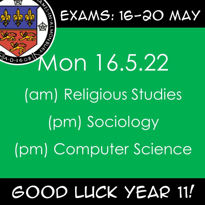 The time has arrived at long last.  Happy revising and the very best of luck to KJS Year 11 students whose first written exams begin on Monday.