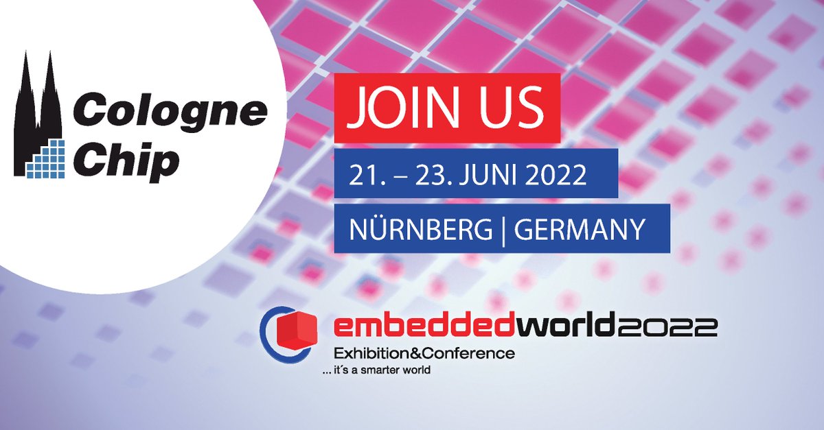 A bit more than a month to go 💪 We are happy to get in personal contact again! Our team is looking forward to meet you at #embeddedworld2022 in Nürnberg! 🚀
#fpga #gatemate #colognechip
Haven't got a ticket yet? 📢 Contact us to get your free ticket:
colognechip.com/about-the-comp…