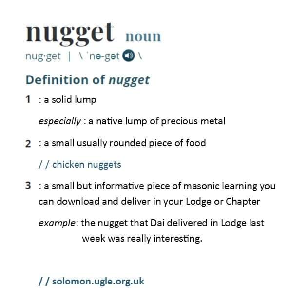 SWalesLearning's tweet image. Excellent work! 👌🏻 

Nuggets are an easy way to integrate some masonic learning into your meetings. With hundreds of them on @SolomonUGLE there&apos;s definitely one to pique your interest! Take a look, Brethren 📖