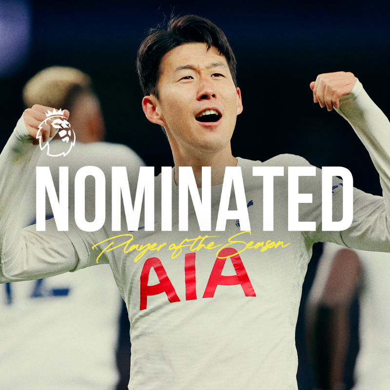SpursOfficial's tweet photo. 21 goals and counting... 👏

@Sonny7 has been nominated for the @PremierLeague Player of the Season award! 🏆