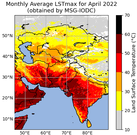 LSA_SAF's tweet photo. @LSA_SAF 🛰️MSG-IODC and Metop #LandSurfaceTemperature data are used to monitor #Heatwaves across South Asia during April and March of 2022. Learn more here: https://t.co/05dUVk4bF7
@CopernicusLand https://t.co/PBIqEwzovg