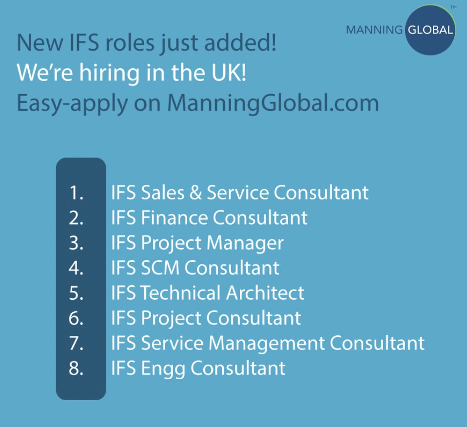 🇬🇧 🇬🇧 🇬🇧 We're hiring in the UK! New IFS roles just added! Head to ManningGlobal.com for full details & easy-apply! 🇬🇧 🇬🇧 🇬🇧 #IFS #CRM #ERP #Engineering #SQL #Dotnet #Java #SCM #Finance #Mfg #Sales #NewJobs #UKjobs #IT #ICT #ManningGlobal