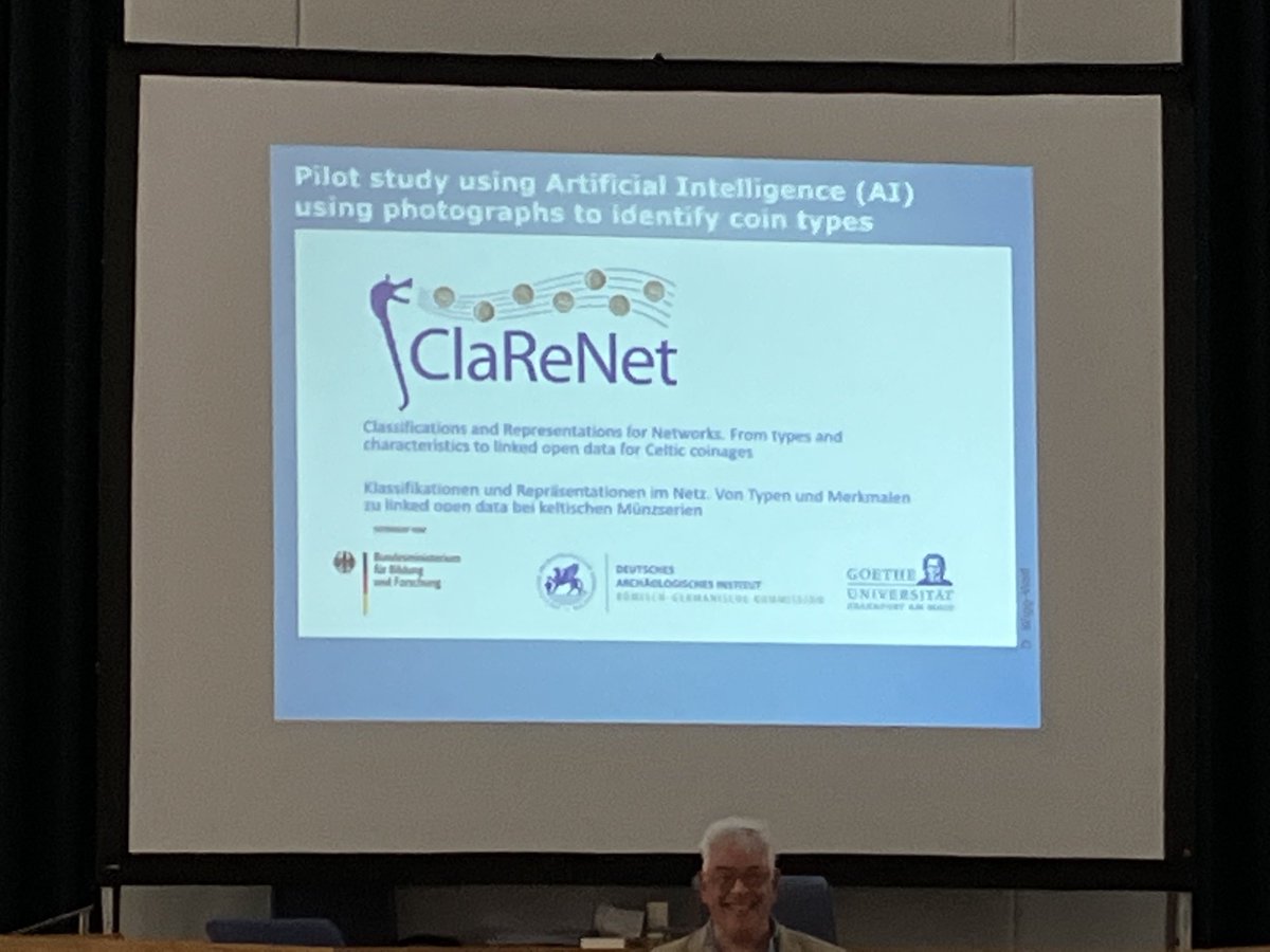 FrankfurtWiggy's tweet photo. Andrew Fitzpatrick referencing #ClaReNet in his talk on the Le Câtillon 2 hoard at the Celtic Gold conference https://t.co/79Af6lEe3a #digitalnumismatics #ai https://t.co/wN1wzxXBxX