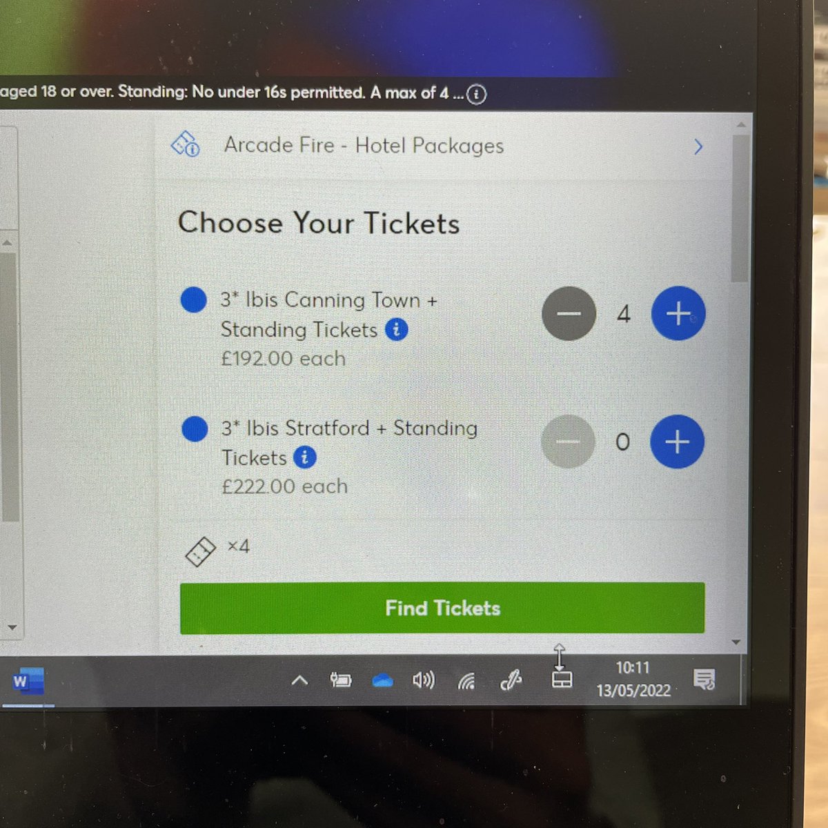 EveryRecord's tweet photo. Interesting that if you buy a 3* hotel room with it (£192), you can still get a standing ticket for Arcade Fire’s show, even though the standing tickets have all gone, (and they went suspiciously quickly if you ask me). https://t.co/eIl3hbYQOT