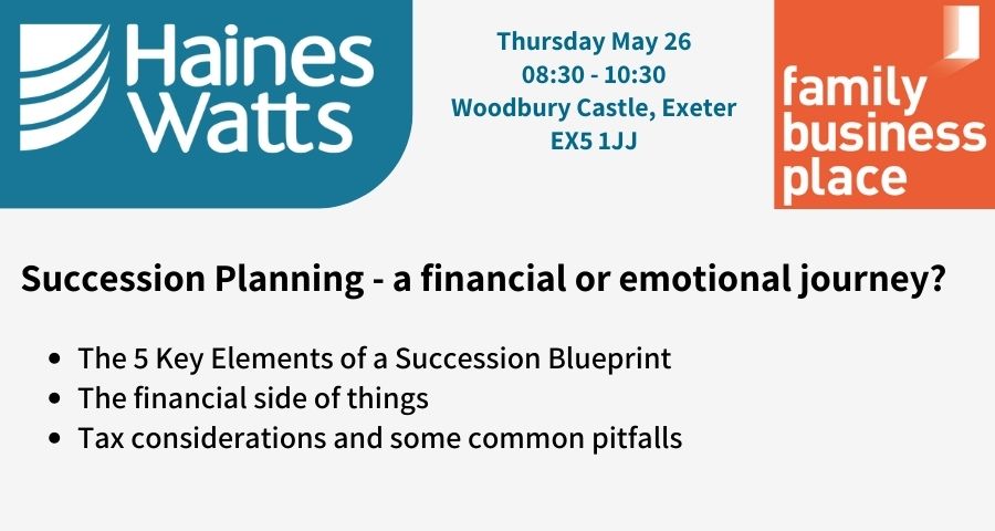 HainesWattsDC's tweet photo. Own a family business? Looking to the future to hand the reins over to the next generation?

Our Exeter site is hosting an event that will provide an all-round basic insight into Succession Planning for your business: https://t.co/XtJbHqarY2 https://t.co/Qcd8AKyV9Y