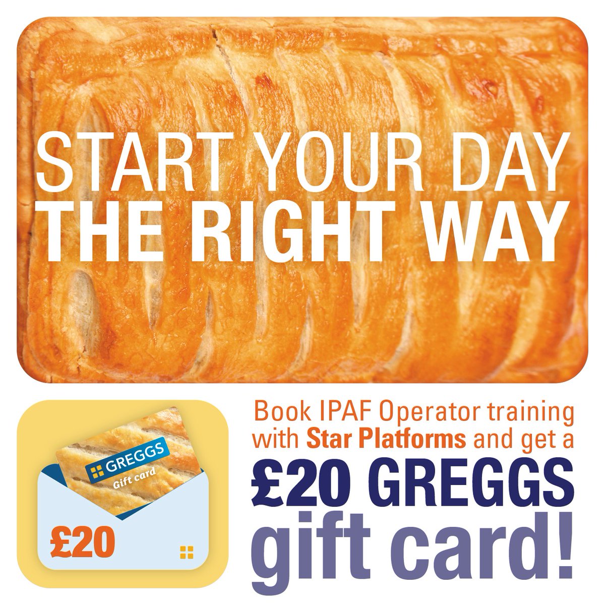 StarPlatforms's tweet photo. Free GREGGS for completing an #IPAF course, that's what you get when booking with Star Platforms. To book, call 01582 297063 or visit https://t.co/ANljs8igtQ. When booking online quote ‘Star Greggs’ in the order notes when checking out! Ts&Cs apply
#trainingoffer #getmoregreggs https://t.co/mEDb5sCA31