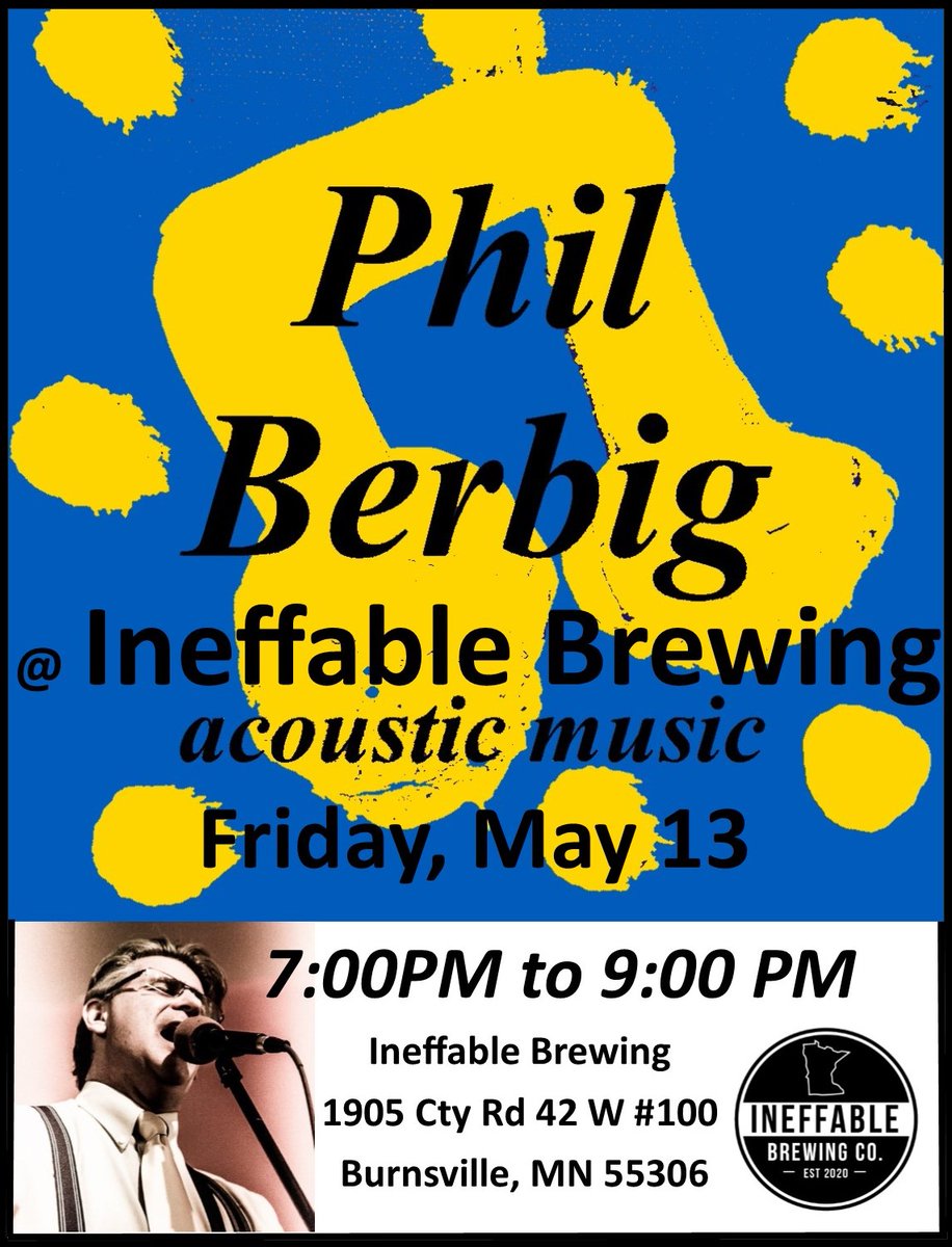 PhilBerbig's tweet photo. Stop by if you can,
#ineffablebrewing #singersongwriter #burnsvillemn #livemusic #fridaynight #mnmusic https://t.co/wFLuQiHWlx