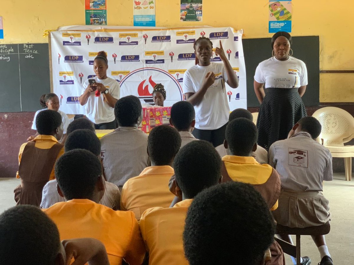 officialLDP_'s tweet photo. As part of the LDP’s Educational initiative, the women and youth wing  engaged students of the  Osu Salem Basic school.
The students were educated by some endowed female leaders of the party about how to take care of themselves as ladies during their menstrual cycle. 
1/2 https://t.co/GSw2pgAli2