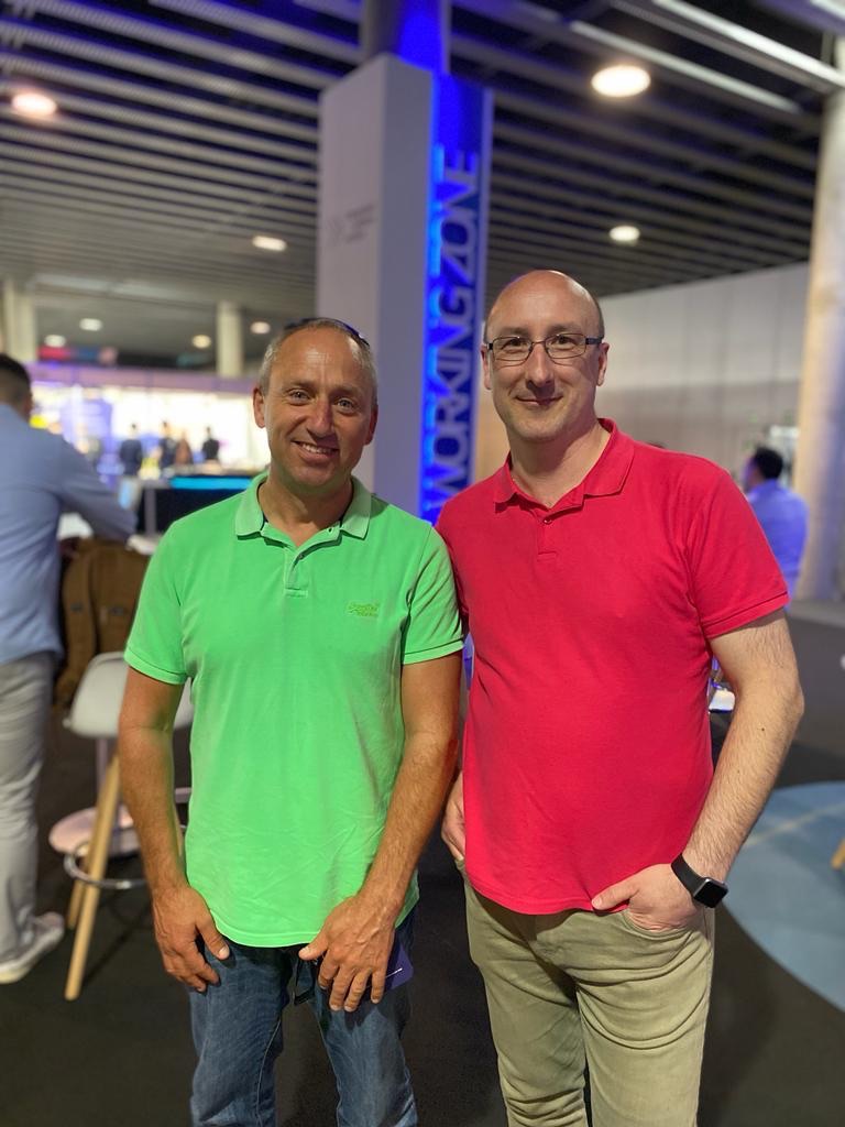 aldoussystems's tweet photo. Feels like we’re following some kind of parenting tip - dress the troublesome kids you don’t want to lose in bright clothes -  clearly Damien and John needed this advice to stay safe #ISE2022 @louise_tarling https://t.co/7FsuqzJFIZ