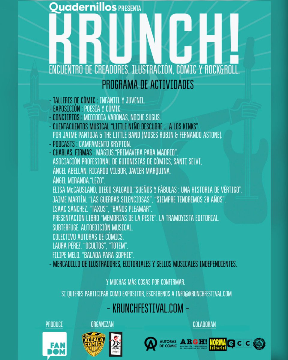 A falta de alguna posible confirmación de última hora, y anunciar a los artistas que tendremos en la Artist Alley, aquí está el cartel definitivo.

Dar las gracias a todas las personas que habéis confiado en el proyecto. Significa muchísimo. ¡Esperamos estar a la altura!