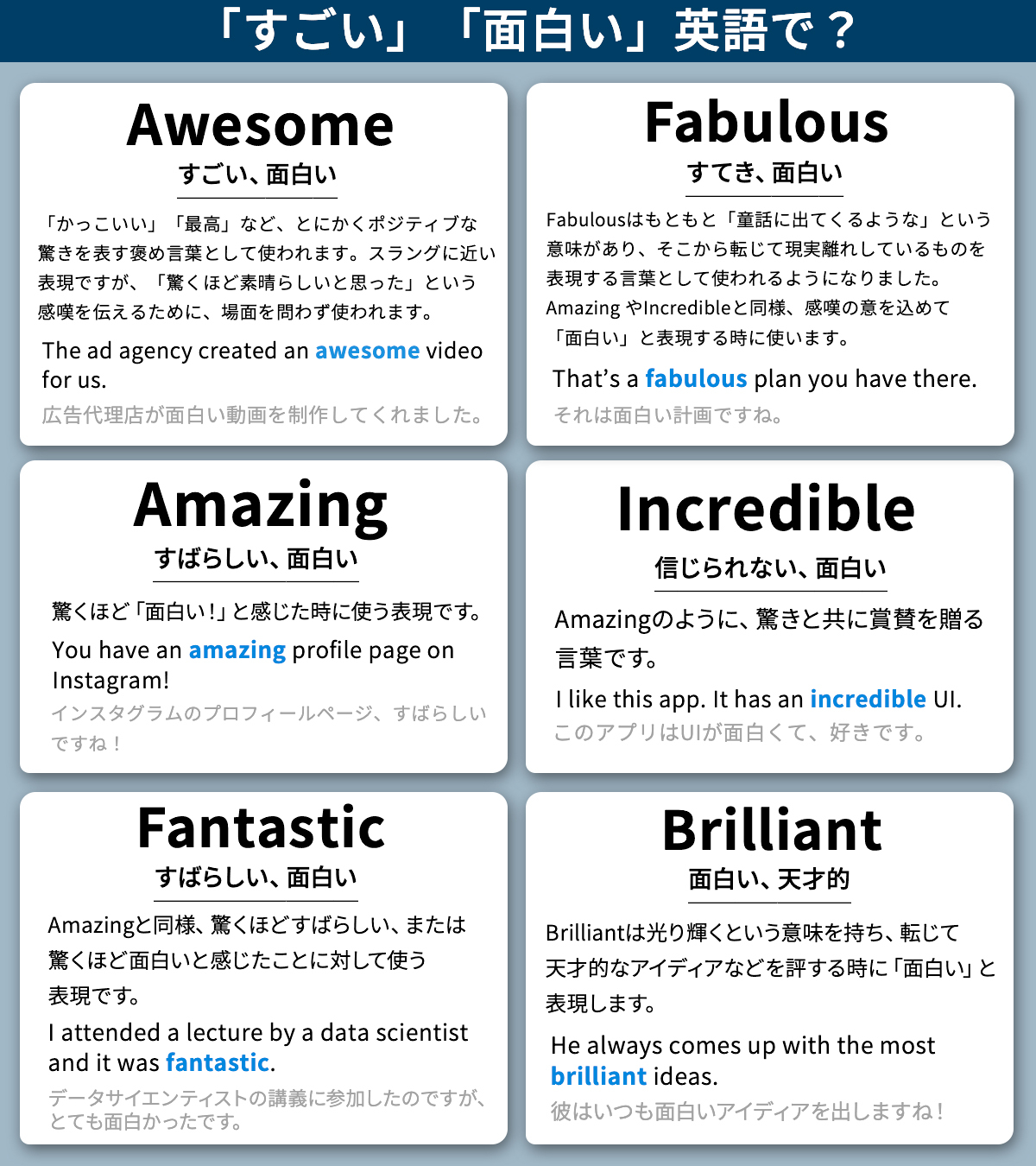 Bizmates 公式 ビジネス特化のオンライン英会話 面白い は日常会話でもビジネスの場面でも使うことが多い言葉です 英語の 面白い も日本語と同様に さまざまなニュアンスや意図に使えます 今日は すごい すばらしい という賞賛の意味で使う