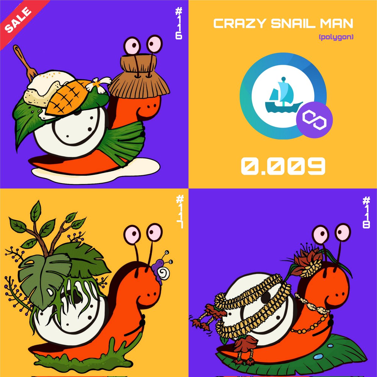 ~Crazy snail man~ 🐌  (<a href="/0xPolygon/">Polygon | POL</a>)
New Drop!! 🐌
Price : 0.009✨

Click link :opensea.io/collection/cra…
Available on <a href="/opensea/">OpenSea</a>  🌊

#NFTs 
#nftcollector  
#NFTTHAILAND 
#OpenSeaNFT 
#polygonNFT
#OpenSeaNTF
#nftart
