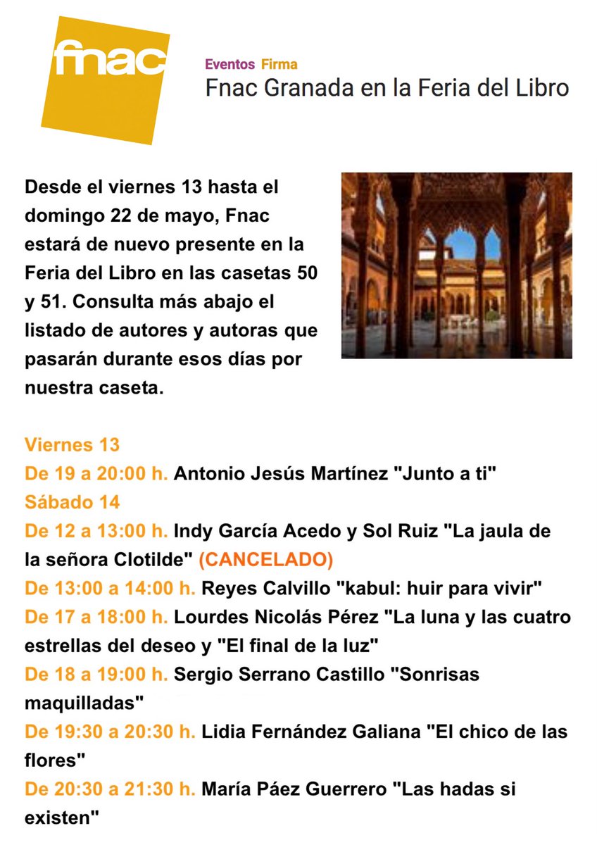 Mañana, sábado 14 de mayo a las 18:00 horas, estaré en @ferialibrograna en la caseta de <a href="/Fnac_ESP/">Fnac España</a> con mi novela 'Sonrisas maquilladas' 📚🖋

#sonrisasmaquilladas #novela #feria #libro #granada #literatura #leer #escribir #escritor #autor