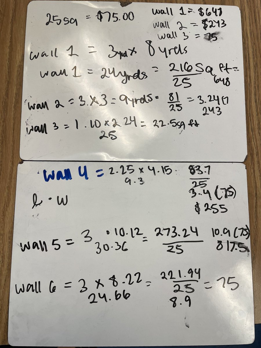 BBonuedi's tweet photo. Mini-project for our Area &amp; Volume unit: Geo students @ACMinnieHoward calculated the cost to paint Room 114 with whiteboard paint, then discussed whether/how to ask for funding to actually do it. IRL math is entwined with strategic considerations. @ACHS_MathDept @PBLWorks https://t.co/QMsnXwt6u6