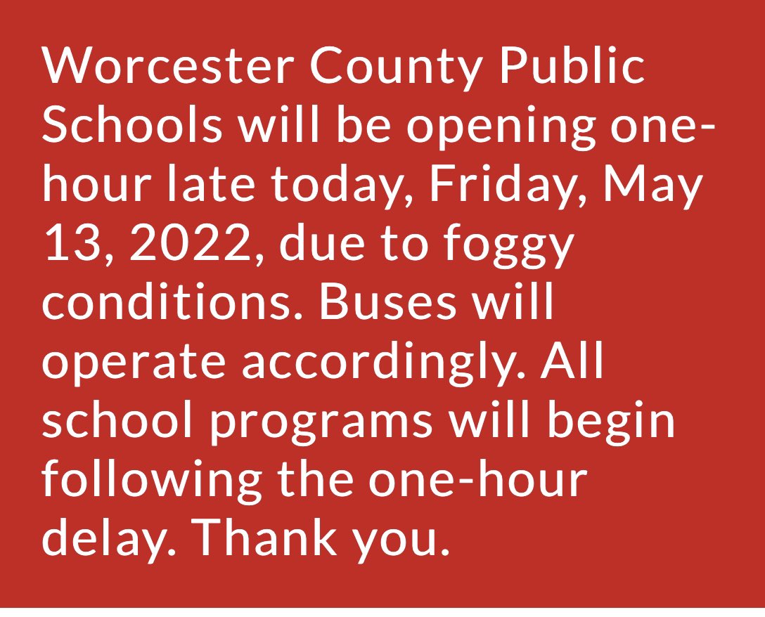 Good Morning! One hour Delay Today!