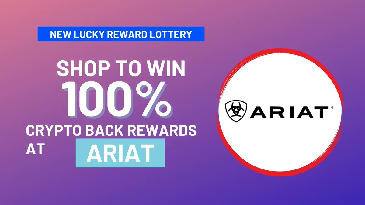 SocialGood_Inc's tweet photo. Ariat has been added to the lucky reward lottery! One-in-three chance to earn 100% crypto back. Also available at AliExpress, https://t.co/EYUB9k1ufB, eBay... and more! https://t.co/L0wWEu30DD
