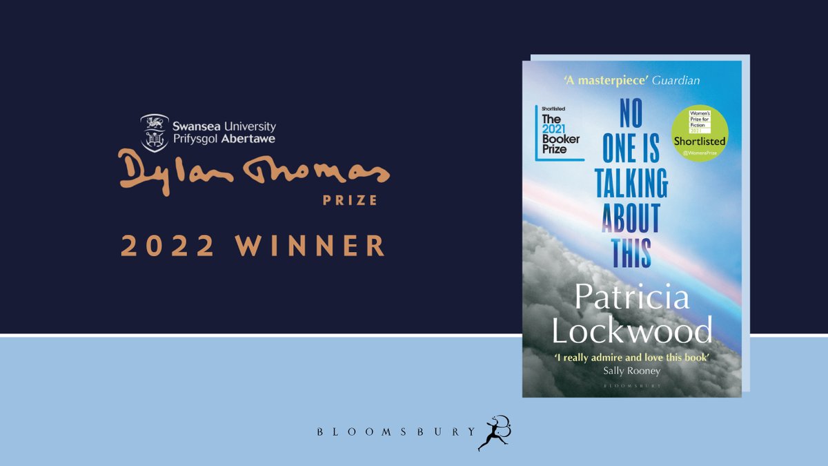 BloomsburyIndia's tweet photo. We're thrilled to see #NoOneIsTalkingAboutThis win the 2022 @SwanseaUni Dylan Thomas Prize! Congratulations to @TriciaLockwood π π
#SUDTP22 https://t.co/vm9XAn3t4R