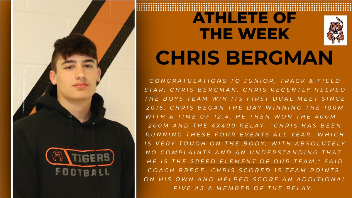 AkronHSSports's tweet photo. Congratulations to junior track &amp; field standout Chris Bergman. Chris recently took first place in the 100M, 200M, 400M and 4x400M against Barker, securing the boys first dual meet victory since 2016. Great job and congratulations on all your accomplishments! https://t.co/3Oi8cWFGxE