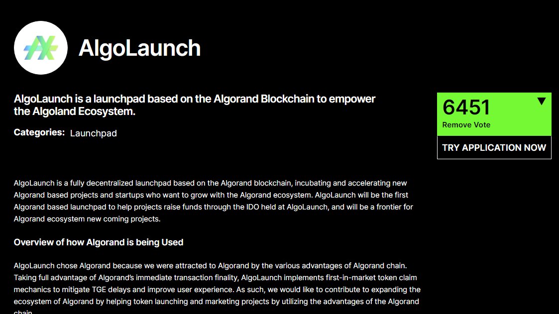 phuctu711's tweet photo. @Algolaunch @Algorand Vote !!! Done https://t.co/IDGz7g902D