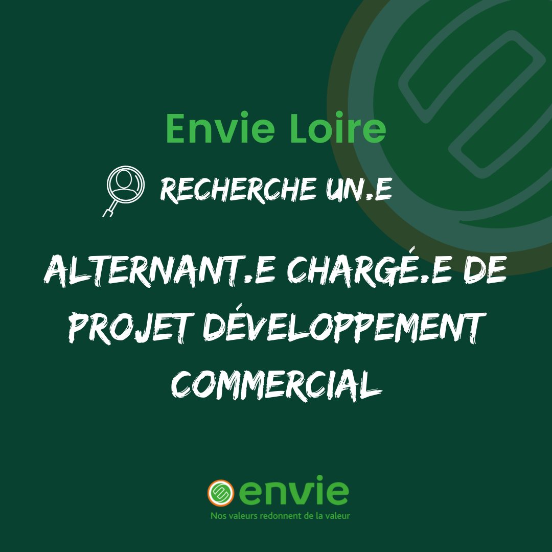 [📁ALERTE ALTERNANCE 🔎]  

📍 <a href="/Envie_RA/">ENVIE Rhône-Alpes</a>  recherche un.e Chargé.e de projet Développement Commercial en alternance à St-Etienne.

🤝♻️ Vous êtes interéssé.e par l’Economie Sociale et Solidarité ? Rejoignez l'équipe d’Envie Loire à St-Etienne !