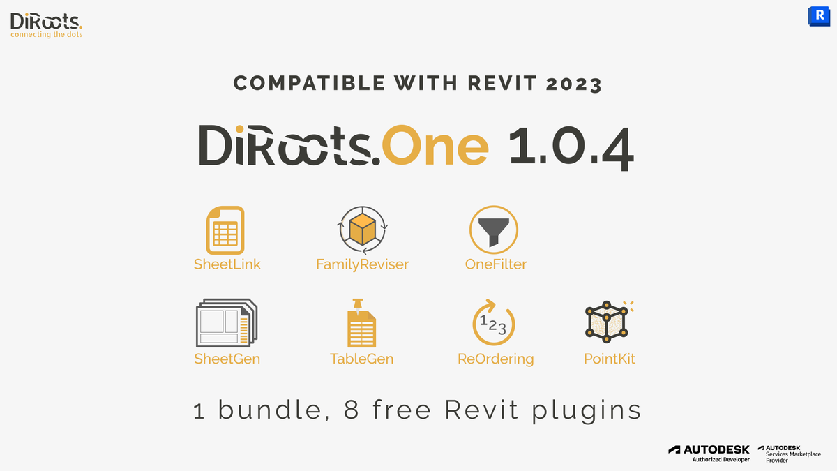 DiRoots17's tweet photo. ๐ข #DiRootsOne 1.0.4 | New Update
โ New Features
- compatible with #Autodesk #Revit 2023.
๐ Bug Fixes
- #PointKit not working on some machines.
๐ Download Now
https://t.co/Kdn7M7deQ5
#BIM #AEC #AECindustry https://t.co/g0kMenYD4f