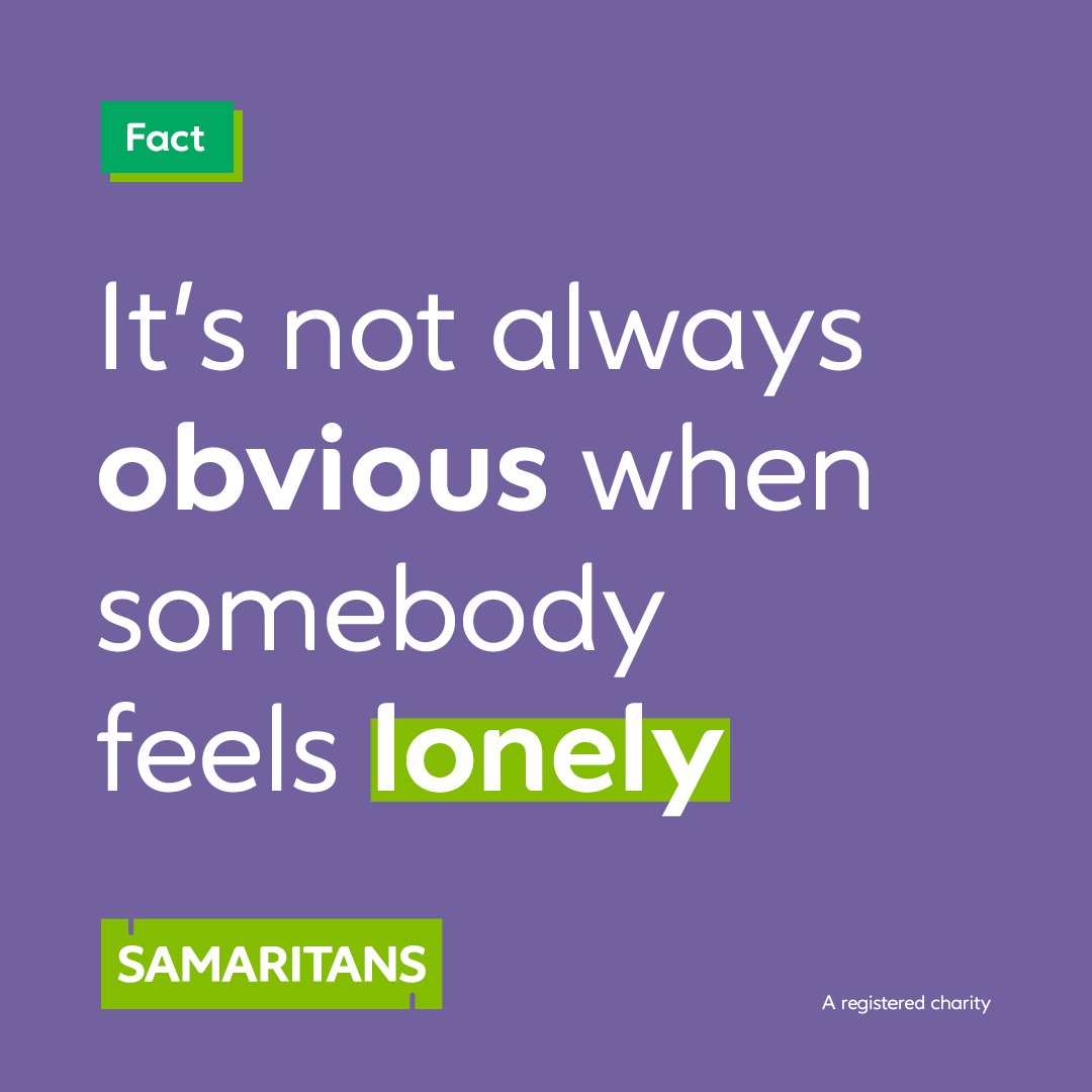 samaritans's tweet photo. ❌Myth: It’s obvious when somebody is feeling lonely  
 
✅Truth: Loneliness isn’t always easy to spot, people can seem chatty, supported and active on social media but still be experiencing loneliness. The only real way to know if somebody is feeling lonely is to talk about it. https://t.co/1rApoI2jvf