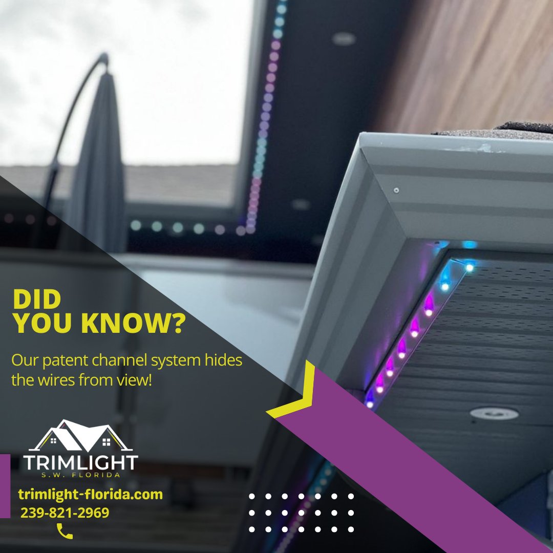 The best part is, our patent channel system hides the wires from view and making the lights invisible during the day. Install once and enjoy #Trimlight for decades to come...

#Lighting #LightingFacts #Light #LightingDesign #Florida #SWFL

Check trimlight-florida.com for more👆