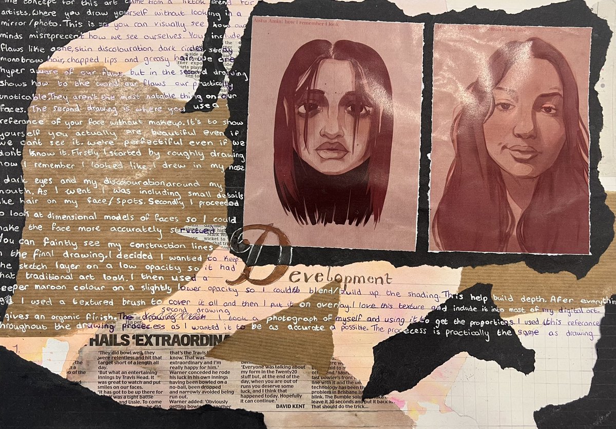 HeadteacherDcc's tweet photo. Artist of the Week - A striking portfolio piece by GCSE Art student Aisha (11 Lowry). #DCC #DCCTalent #DCCArt #DCCYear11 #BeDDC #GCSEArt https://t.co/hLzamVgDom