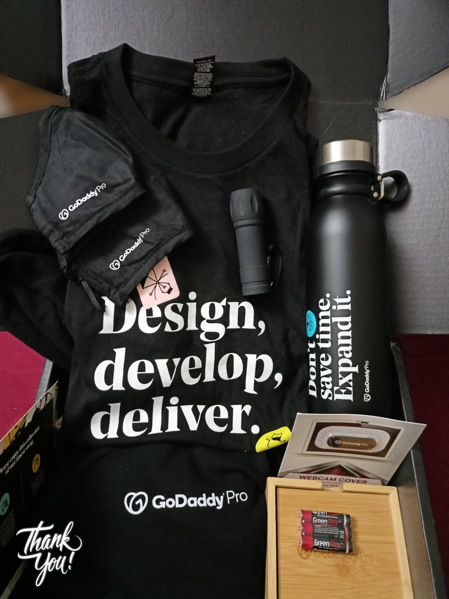 ItExpertAlvi's tweet photo. Thank you so much for the swag box 😍 @GoDaddyPro and #WordFest! Loved all the swag items! ❤️ Specially the Flask with the quote "Don't save time. Expand it." Thank you @Maja20072230 too
#MakersOfTheWeb #godaddypro #premiumswag https://t.co/zJqniGVdXr