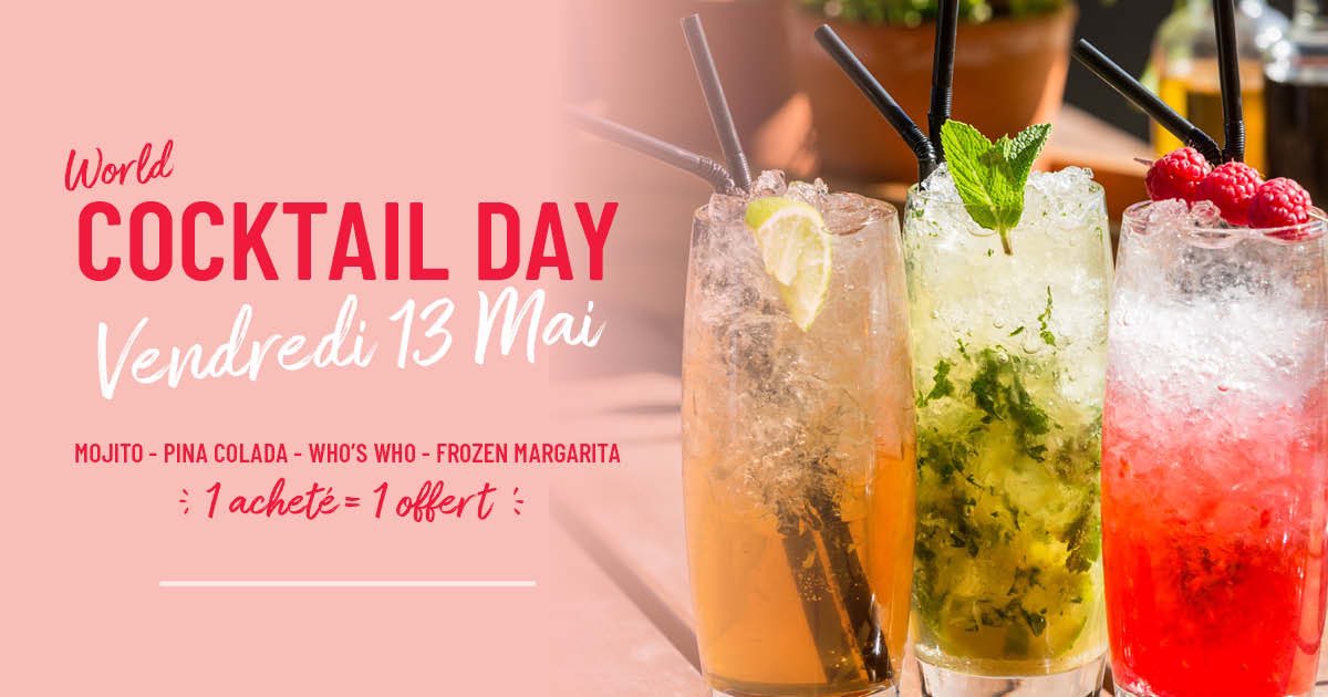 🍹HAPPY WORLD COCKTAIL DAY 🍹

1 cocktail acheté = 1 cocktail offert, c’est aujourd’hui chez Vapiano ! 

*offre cumulable avec notre vappy hour dès 16h

Attention l’abus d’alcool est dangereux pour la santé.