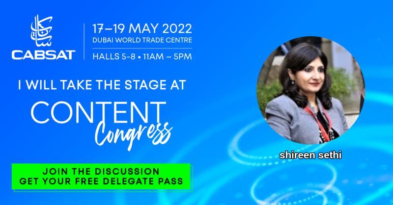sethishireen's tweet photo. So I will be speaking about the future of Linear TV at CABSAT's Content Congress taking place from 17 - 19 May 2022 at Dubai World Trade Centre. Register for FREE Delegate pass: https://t.co/6yrJXKVvNg
#cabsat #cabsat2022 #contentcongress #UAE #broadcast https://t.co/Stplth6ytC