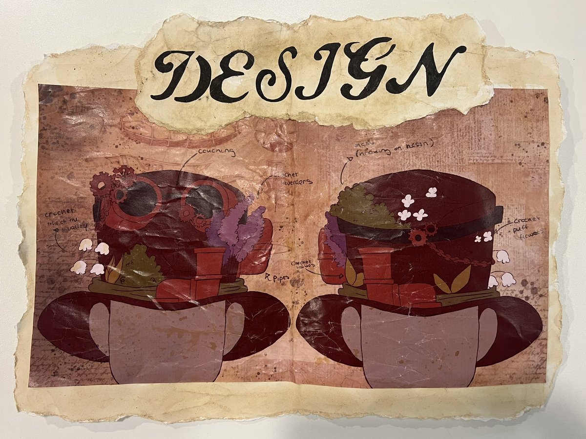 HeadteacherDcc's tweet photo. Milliner of the Week - Because we are Denton we love a 🎩. A stunning ‘Steampunk’ inspired work in progress portfolio piece and plan by GCSE Textiles student Amy (11 Lowry). #DCC #DentonHeritage #DCCTalent #DCCTextiles #DCCYear11 #BeDDC #GCSETextiles https://t.co/rVhTK3IIgc