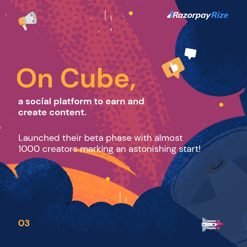Razorpay's tweet photo. The #RazorpayRize community is dropping some 🔥🔥🔥 products as they grow! 🚀

@CarebyteHQ, @Attentioun, @CareerLeapHQ, @SlayOnCube