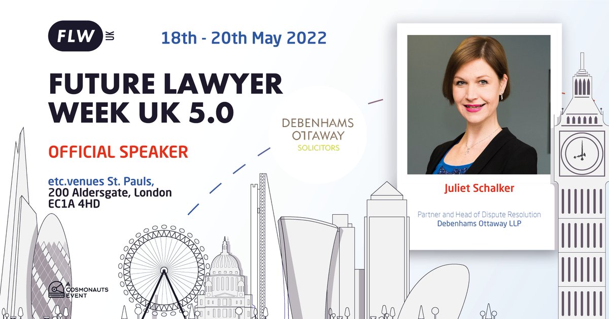 DebenhamsOtt's tweet photo. One week to go – on Friday 20 May, our Head of #DisputeResolution and #Litigtion Juliet Schalker will be speaking at the Future Lawyer Week 5.0 Litigation Day in London. She will be on the panel “Seriously, Not Again! - Redefining eDiscovery rules in an overserviced market”. https://t.co/EoSaebRV56