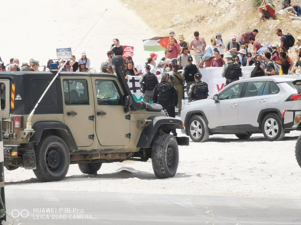 The activists who came to stand with us in #masaferyatta still trying to get it, but the Israeli forces are blocking the way
