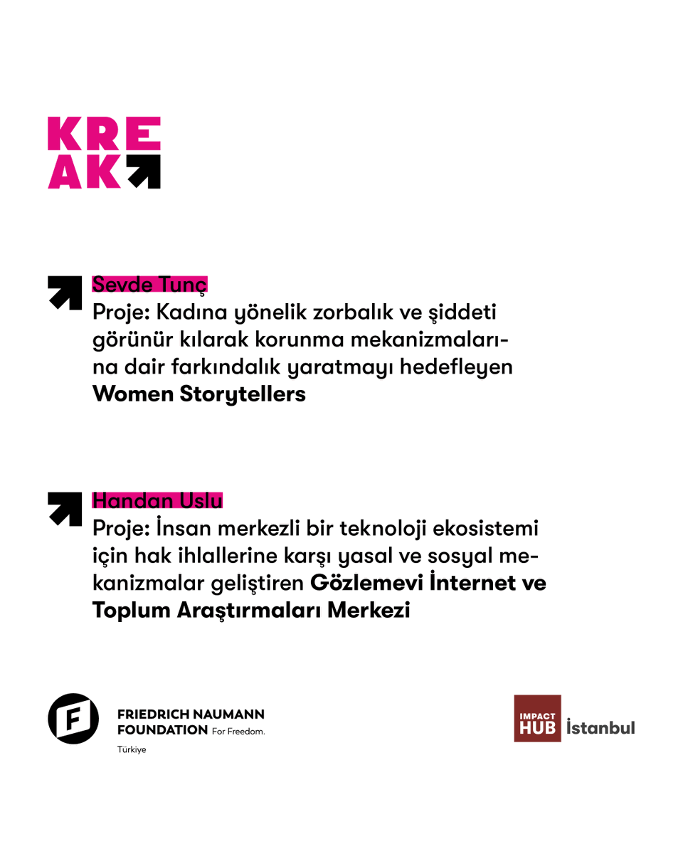 ImpactHubIST's tweet photo. Sevde Tunç, Women Storytellers @esevdetunc 
Handan Uslu &amp; Fatmasu Demirci, Gözlemevi İnternet ve Toplum Araştırmaları Merkezi @gozlemevi_io

#KREAKT https://t.co/qmcwSO1m6R