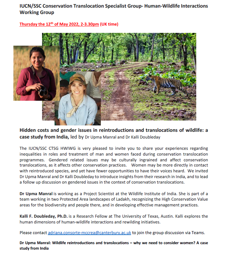 UpmaManral's tweet photo. When it comes to PAs in India, not many are untouched of human-use. It is imperative to understand #GenderInequality when it comes to various #conservationactions and their impacts on #women. I talked about why we need to consider women before taking translocation decisions. https://t.co/ZDGFQWqQGv