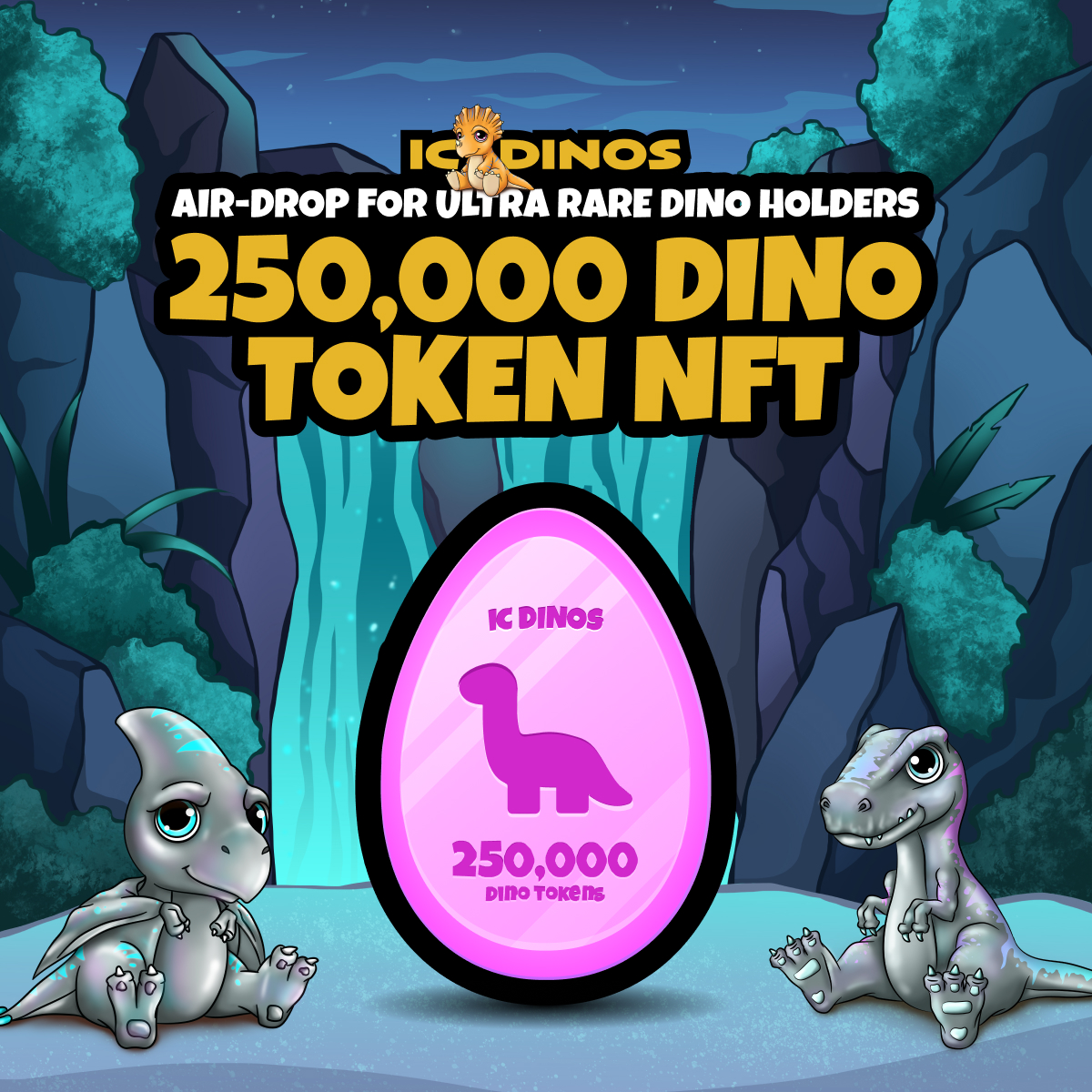 icdinos's tweet photo. AIR-DROP SENT!

We have air-dropped a 250k dino item for every ULTRA RARE dino held - congrats!

Remember you will be able to hatch these DINO ITEMS for DINO TOKENS when the portal is ready. https://t.co/t2ObJ1cVke